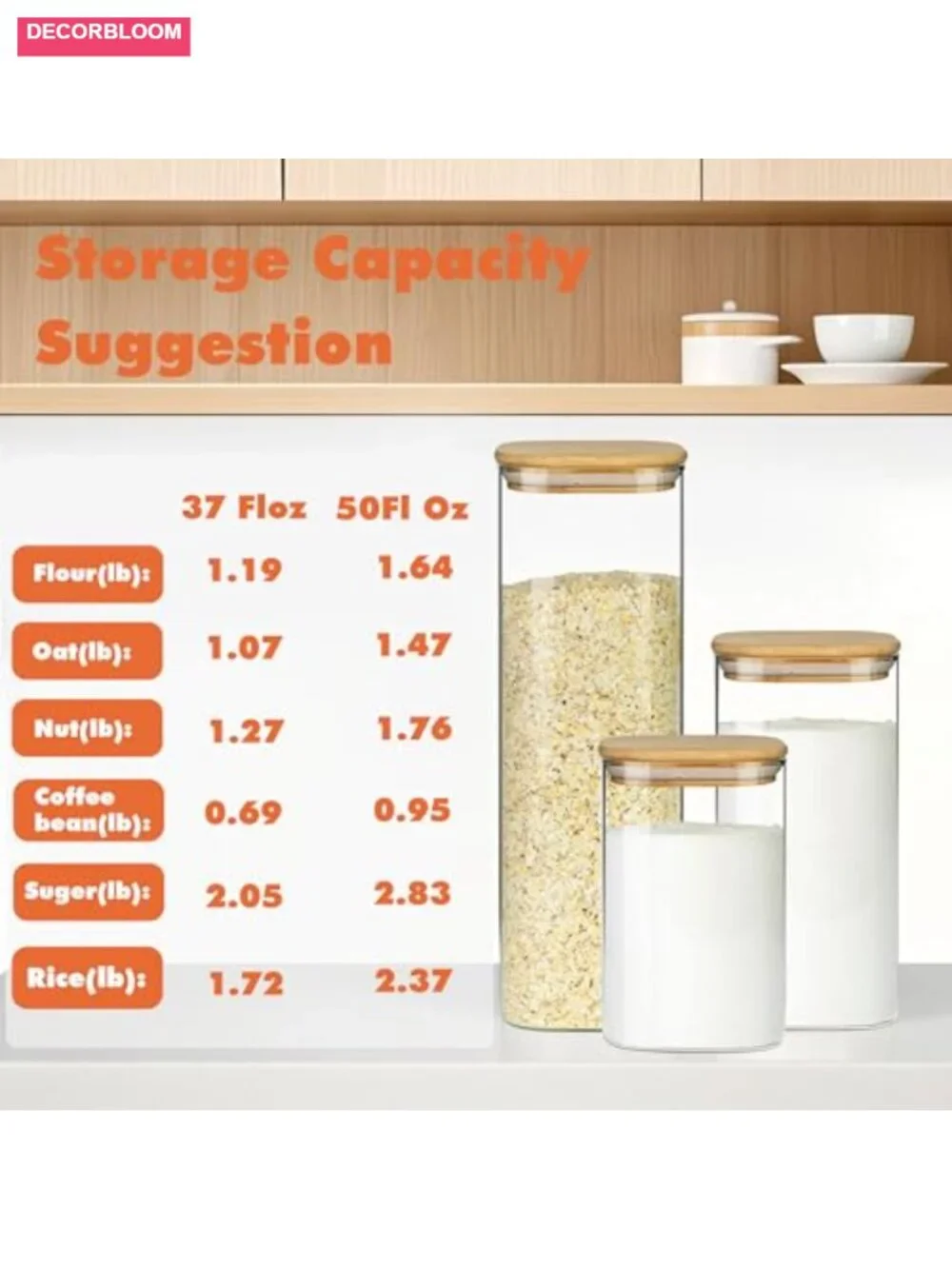 Glass Storage Containers with Airtight Bamboo Lids Set of 4, Food Storage,